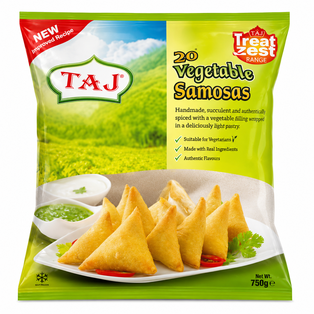 TAJ Vegetable Samosas – 20 Pieces Frozen Snack Pack