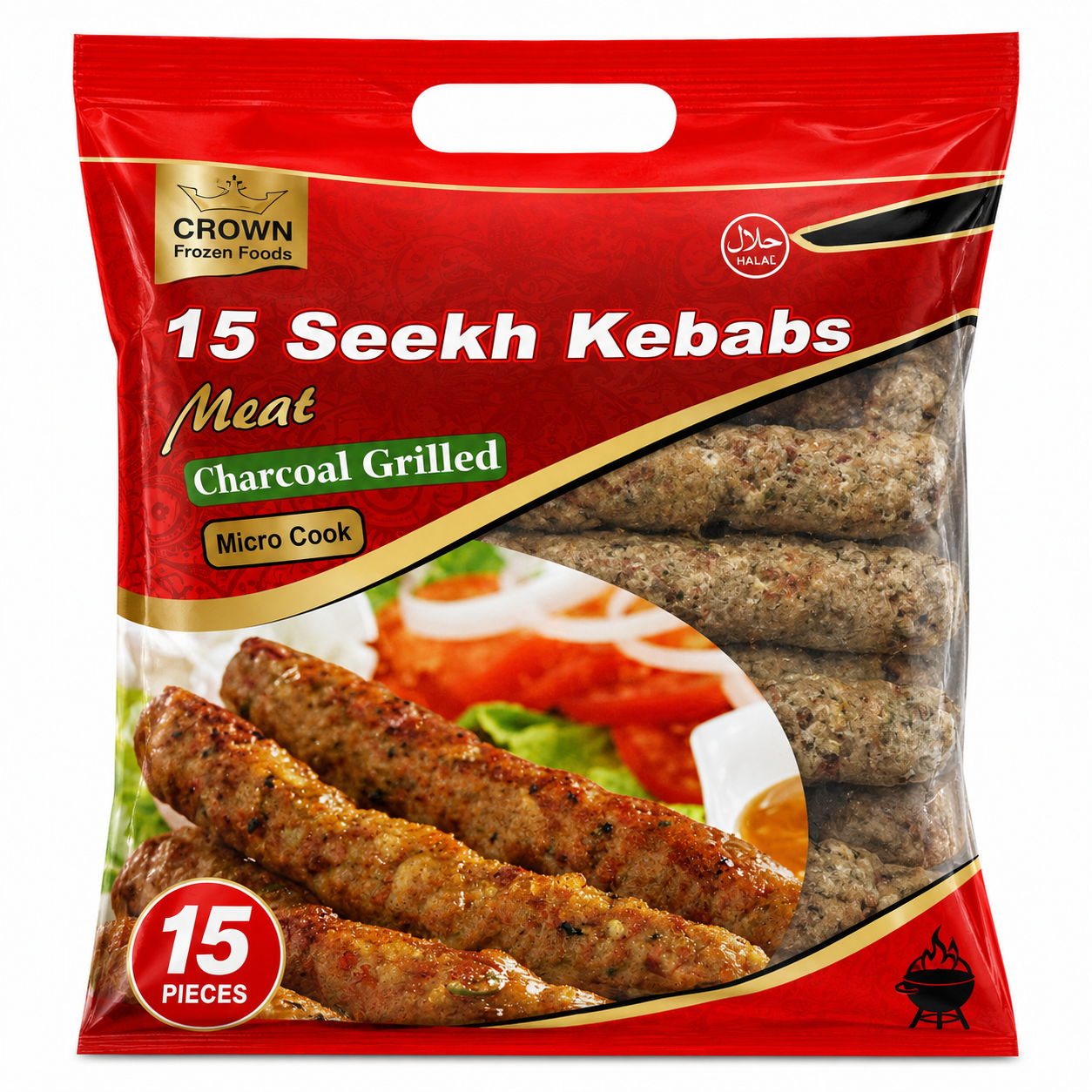 CROWN Frozen Foods Seekh Kebabs – Charcoal Grilled Meat Kebabs (15 Pieces)